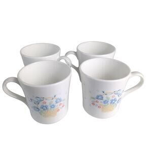 Vintage Set 4 Corning Corelle Country Cornflower Coffee Tea Cup Mugs c1988 USA